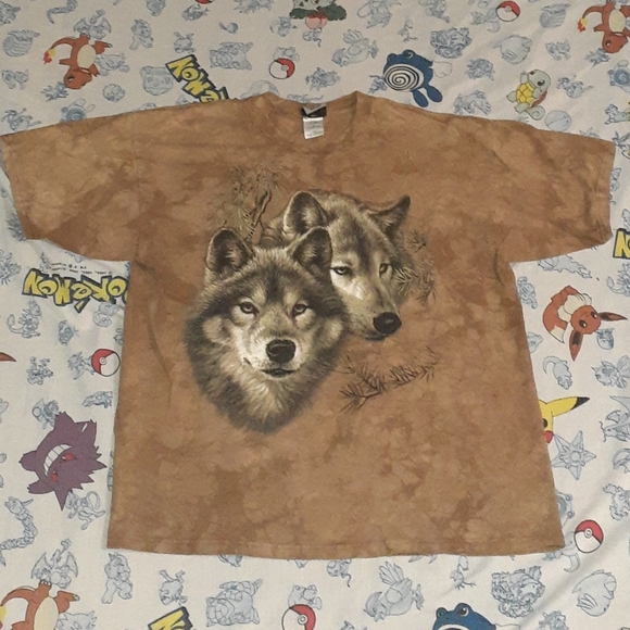90s Liquid Blue Wolves Tie Dye Shirt Vintage Wolf Tee Larry Fanning Art - Picture 1 of 6